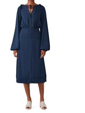 Fame & Partners Navy Puff Sleeve Tie-Back Dress | US Size 4 | Chic